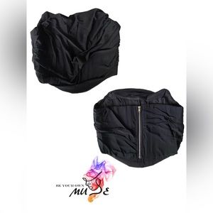 Strapless corset with a gathered mesh overlay